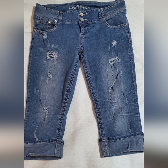 Almost Famous Denim - Almost Famous Distressed Cropped Blue Jeans